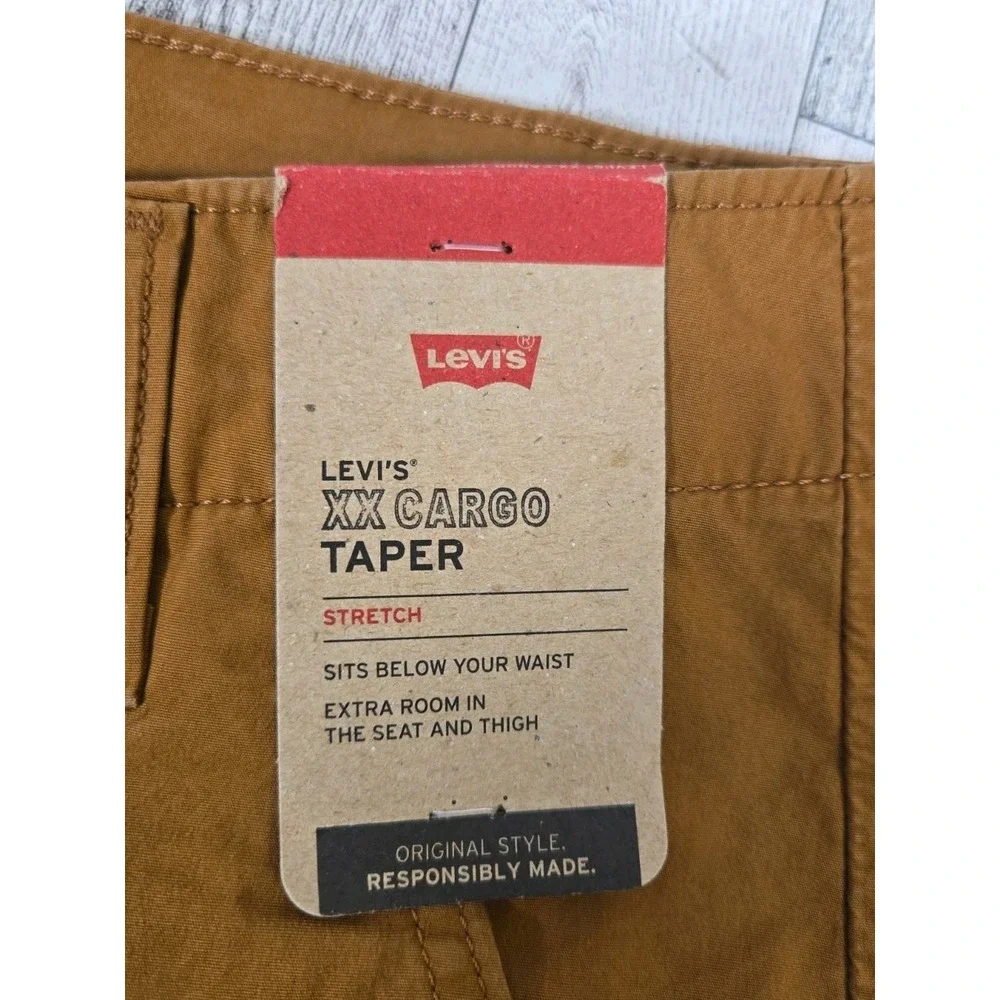 Levi's XX Cargo Taper Pants Mens 33x30 Stretch Sits Below Waist Ginger Brown NEW